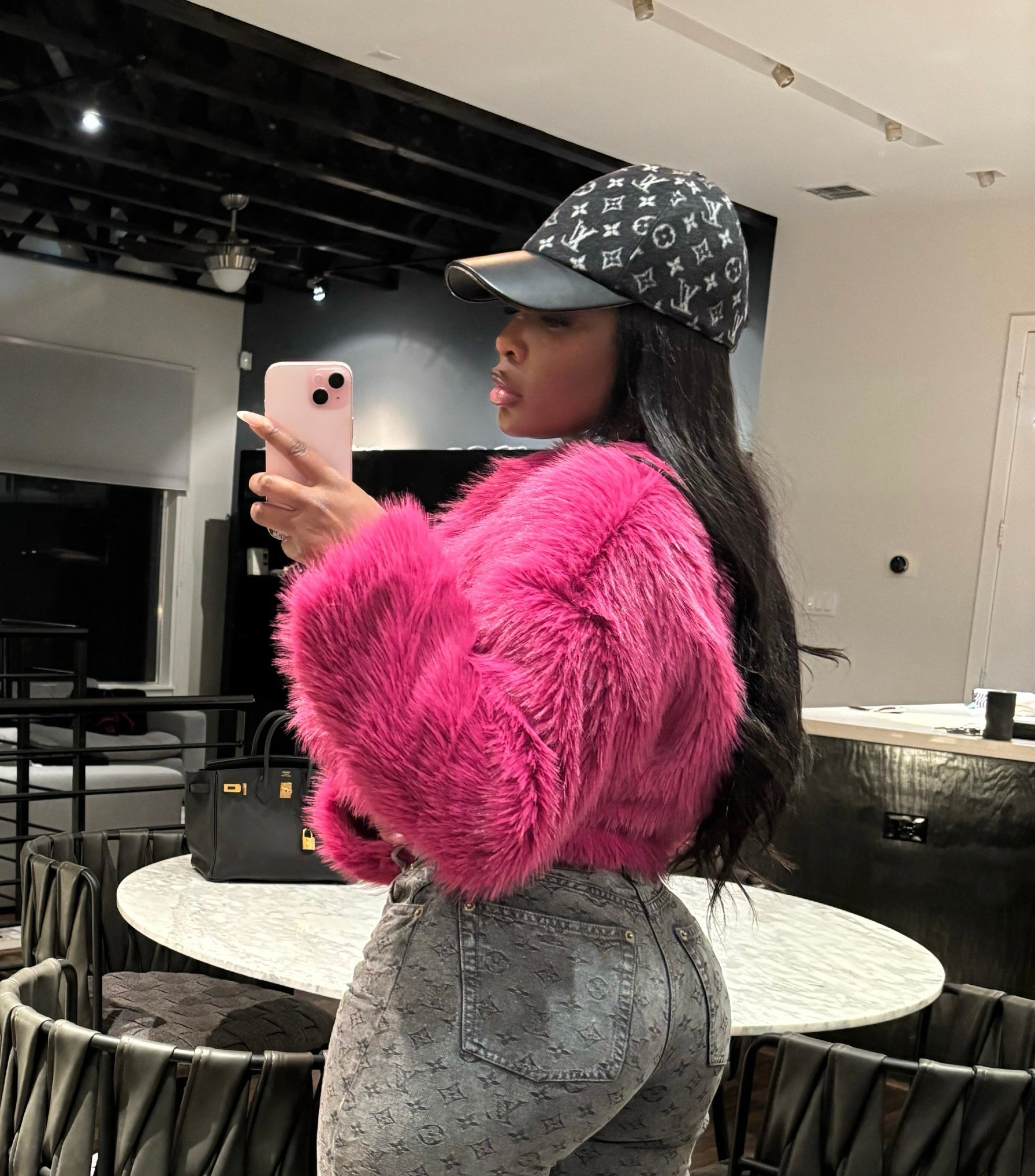 Hot pink crop faux fur