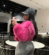 Hot pink crop faux fur