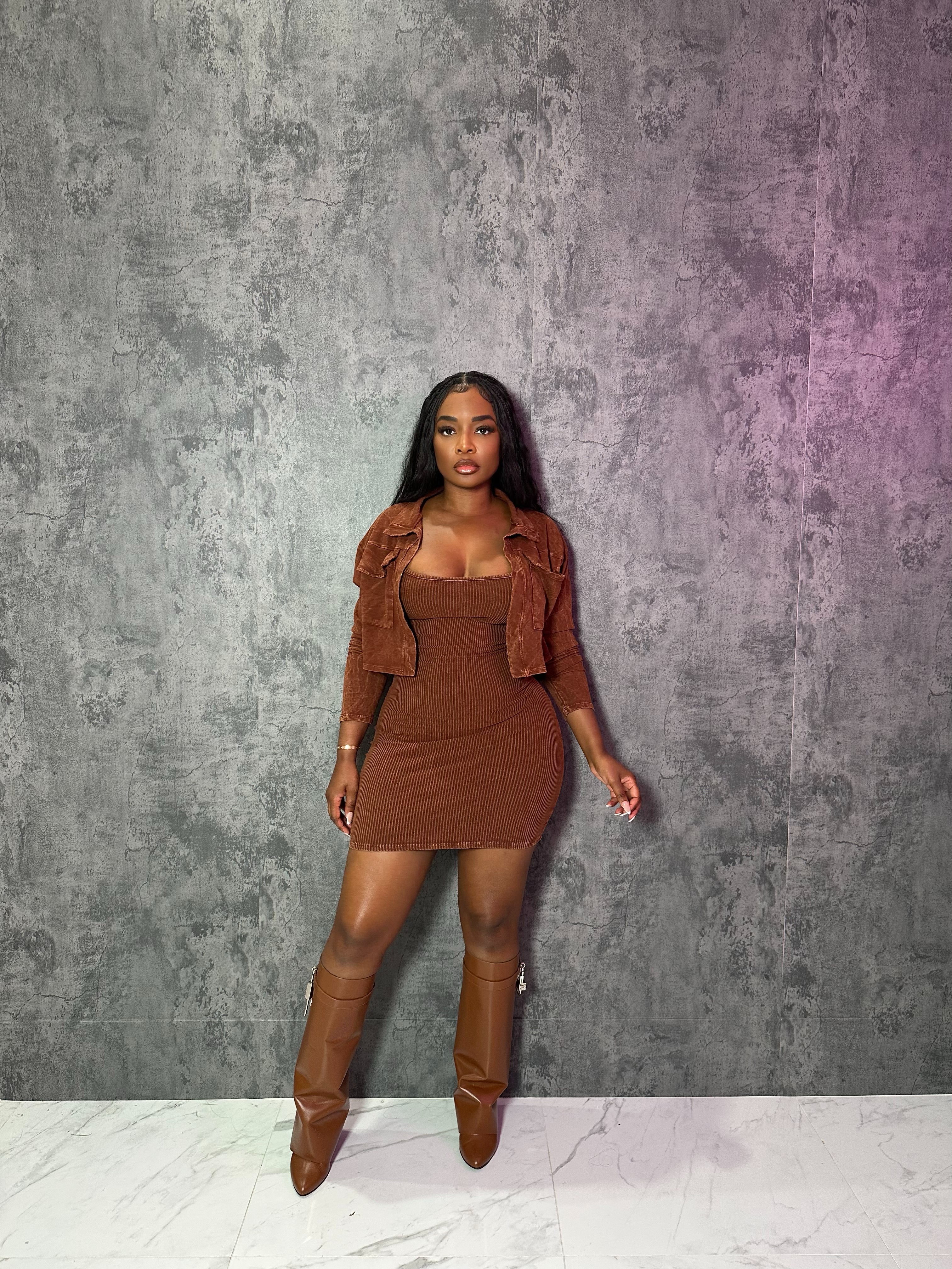 Brown Mini Dress Set