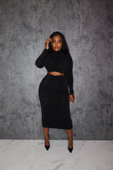 Black ruched skirt set