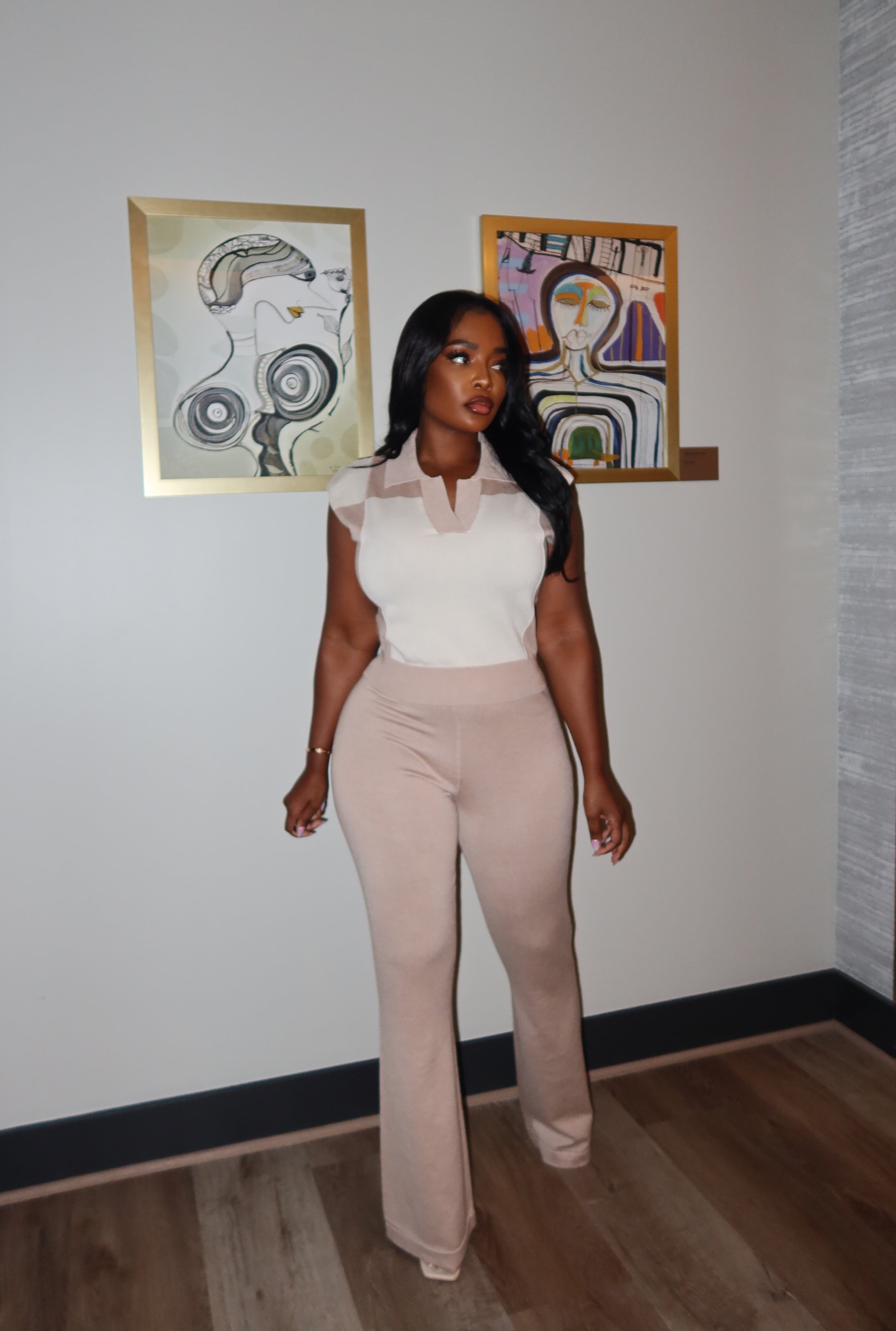 Taupe collar pant set