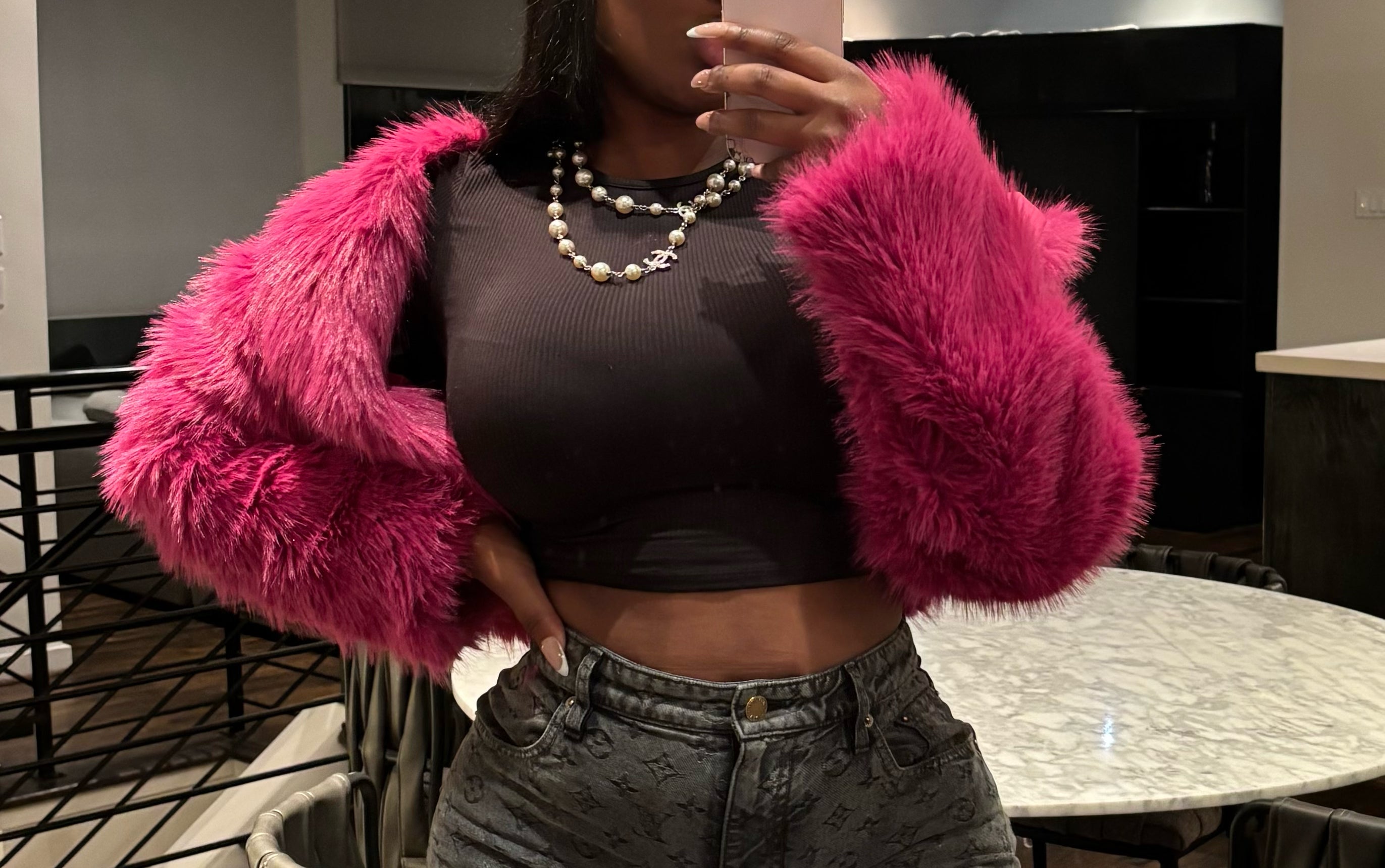 Hot pink crop faux fur