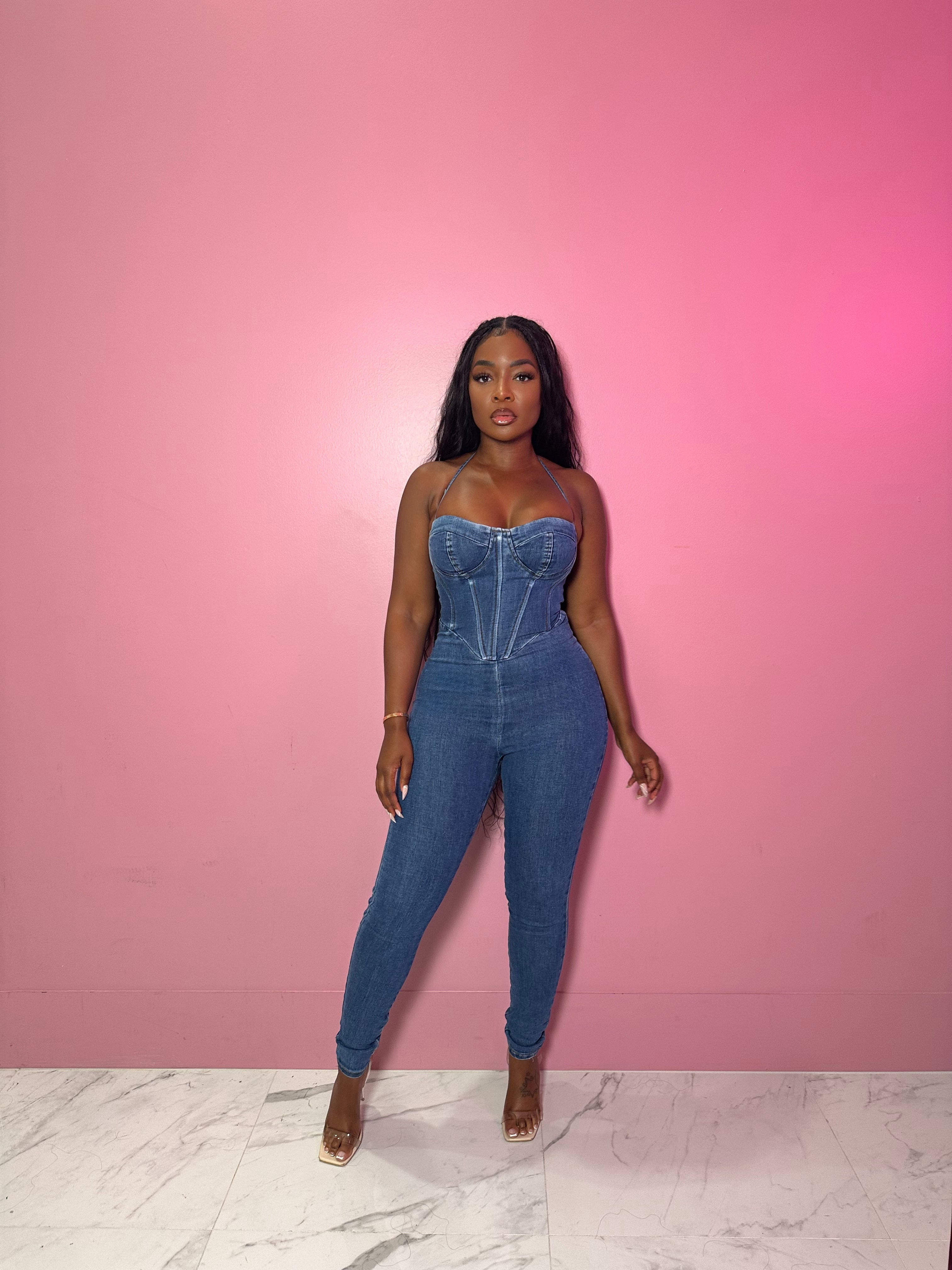 Denim corset jumpsuit