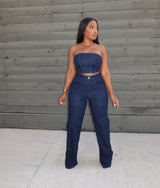 Dark denim tube set