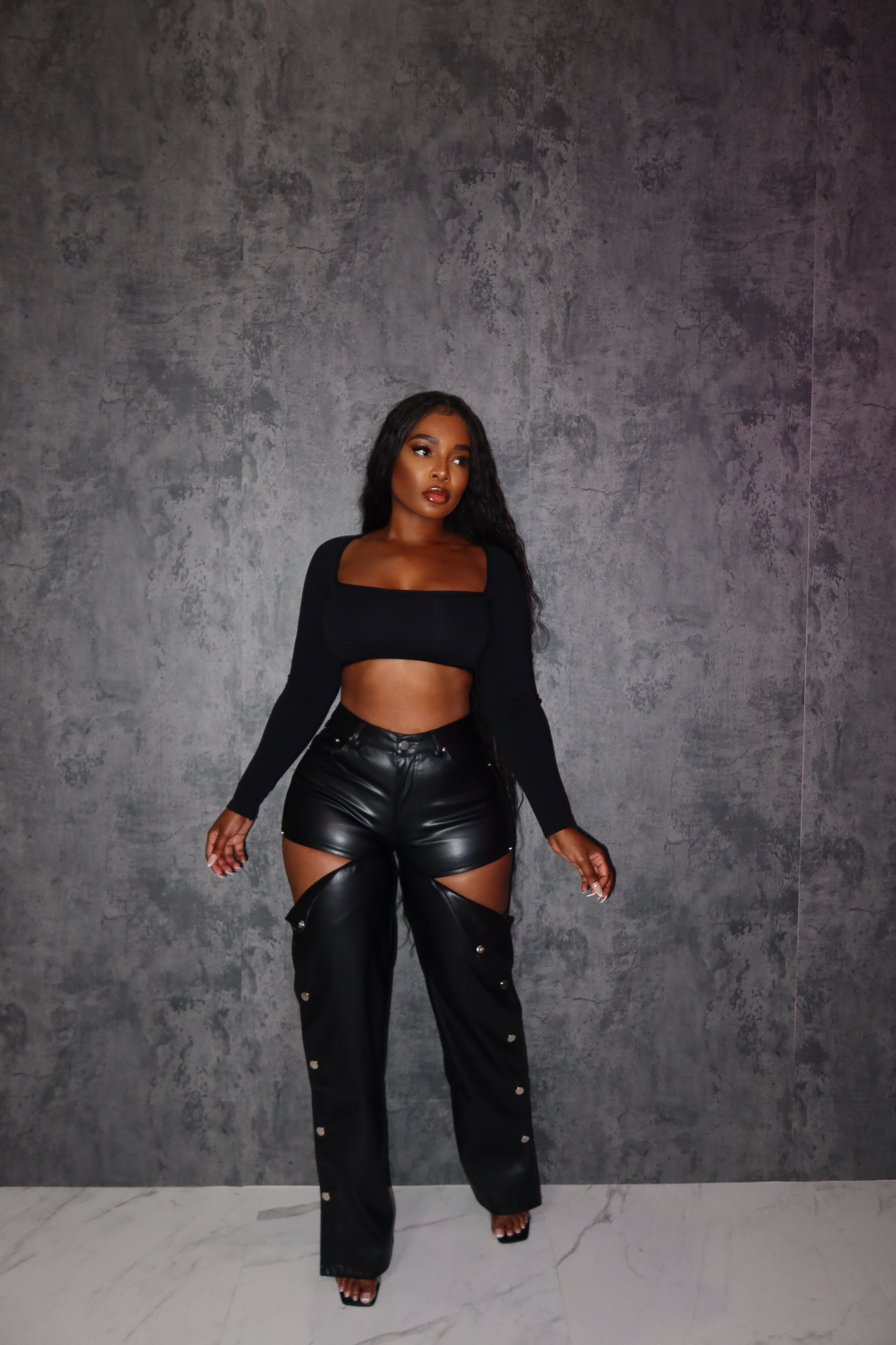 Vegan Leather Snap Pants