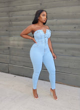 Light wash tube jumpsuit