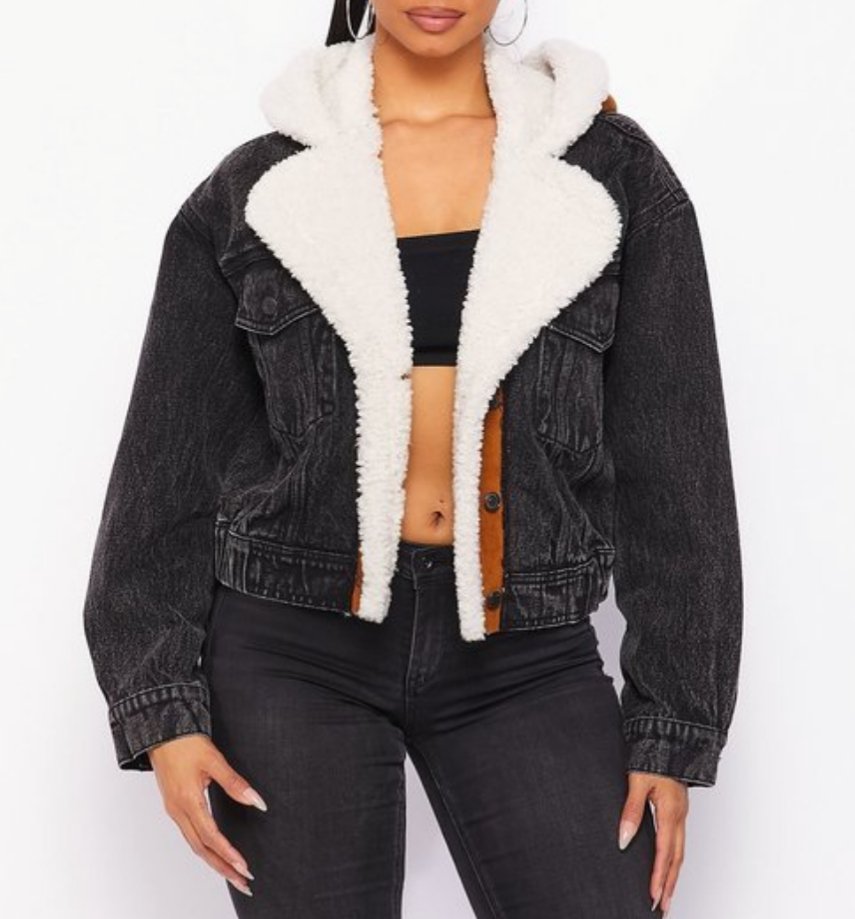Black Denim and Shearling jacket - Shop Luxe Life Boutique